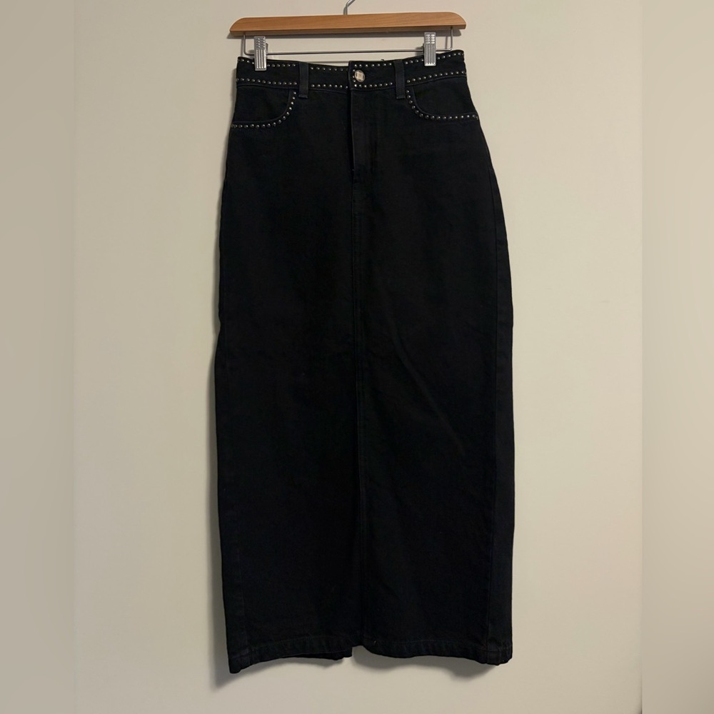 ZARA Studded Backsplit Denim MIDI Skirt